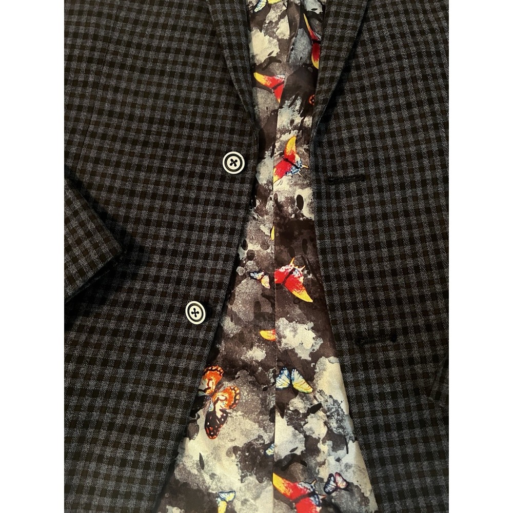 Paisley & Gray Slim Fit Blazer 36R Gray Check Butterfly Lining Sport Coat - Picture 3 of 11